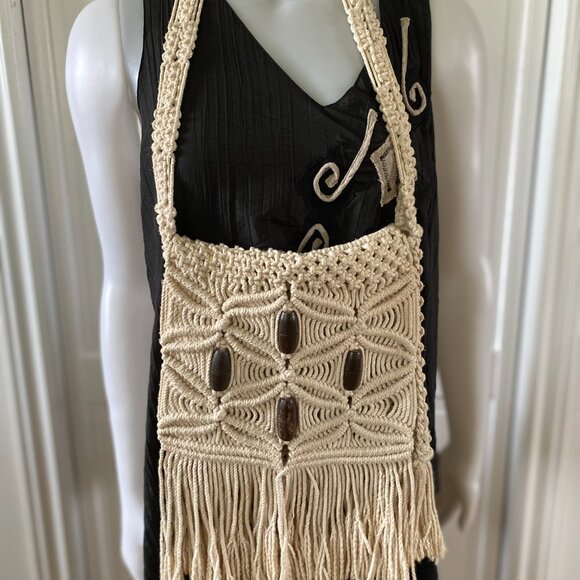 Crochet Woven Shoulder Handbag Boho Knit Macrame - Picture 3 of 6